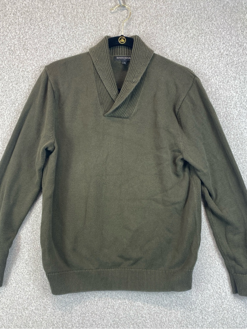 Banana Republic Cotton Shawl Neck Sweater Womens M Cozy Minimalist Olive
